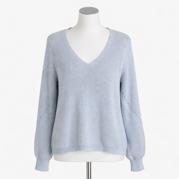 Gentle Fawn Tops - Gentle Fawn Light Blue Knit Sweater XL V Neck Balloon Sleeve Soft Cozy Pullover